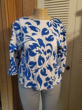 CALLIGRAPHIE WOMENS BLUE AND WHITE BLOUSE